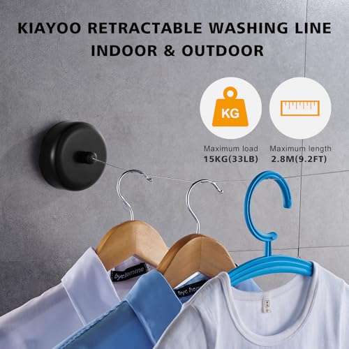 Miniatura 2 de Kiayoo Tendedero Retráctil, Cuerda Para Tender La Ropa Pared Interior Exterior,Washing Line Indoor Outdoor Para Pisos Hoteles Baños Balcones Caravanas,Negro
