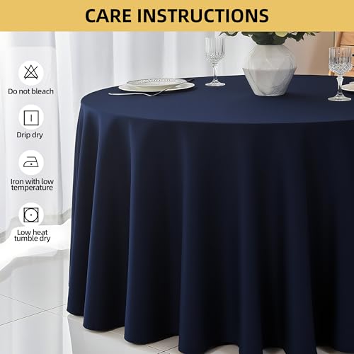 Image of 6-Pack Round 108-inch Navy Blue Table Cloths, Solid Stain and Wrinkle Resistant Circular Tablecloth, Premium Plain Weave Polyester Fabric Table Linen Covers for Hotel, Banquet