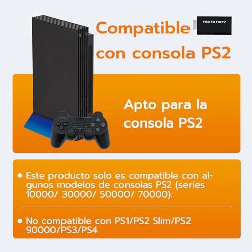 Mcbazel PS2 a HDMI Adaptador de Video y Audio para HDTV y Monitores HDMI 480i, 576i y 480p, Compatible con PS2 Modelos 10000, 30000, 50000 y 70000 (No Compatible con PS2 Slim/PS 2 90000/PS1/PS3/PS4) - imagen 3