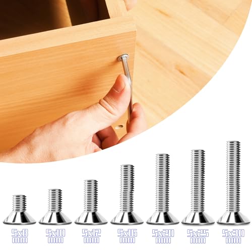 100 Stk Senkkopfschrauben M5x8mm Edelstahl Innensechskant M5 Edelstahlschrauben DIN 7991/ISO 10642 Senkkopf Schrauben Steckdose Gewindeschrauben Senkschraube mit 2 Stk Sechskant Schrauberkopf(Silber)