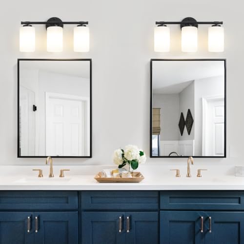Image of Black Bathroom Light Fixtures,3-Light Bathroom Vanity Light with a White Frosted Glass,Modern Wall Sconces Vanity Lighting Fixtures Over Mirror, UL-Listed