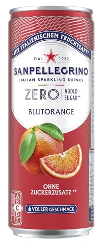 San Pellegrino Blutorange Zero Added Sugar, Blutorangen-Limonade mit 10% Fruchtsaft, ohne Zuckerzusatz, 12er Pack (12 x 330ml) Einweg-Dosen 4