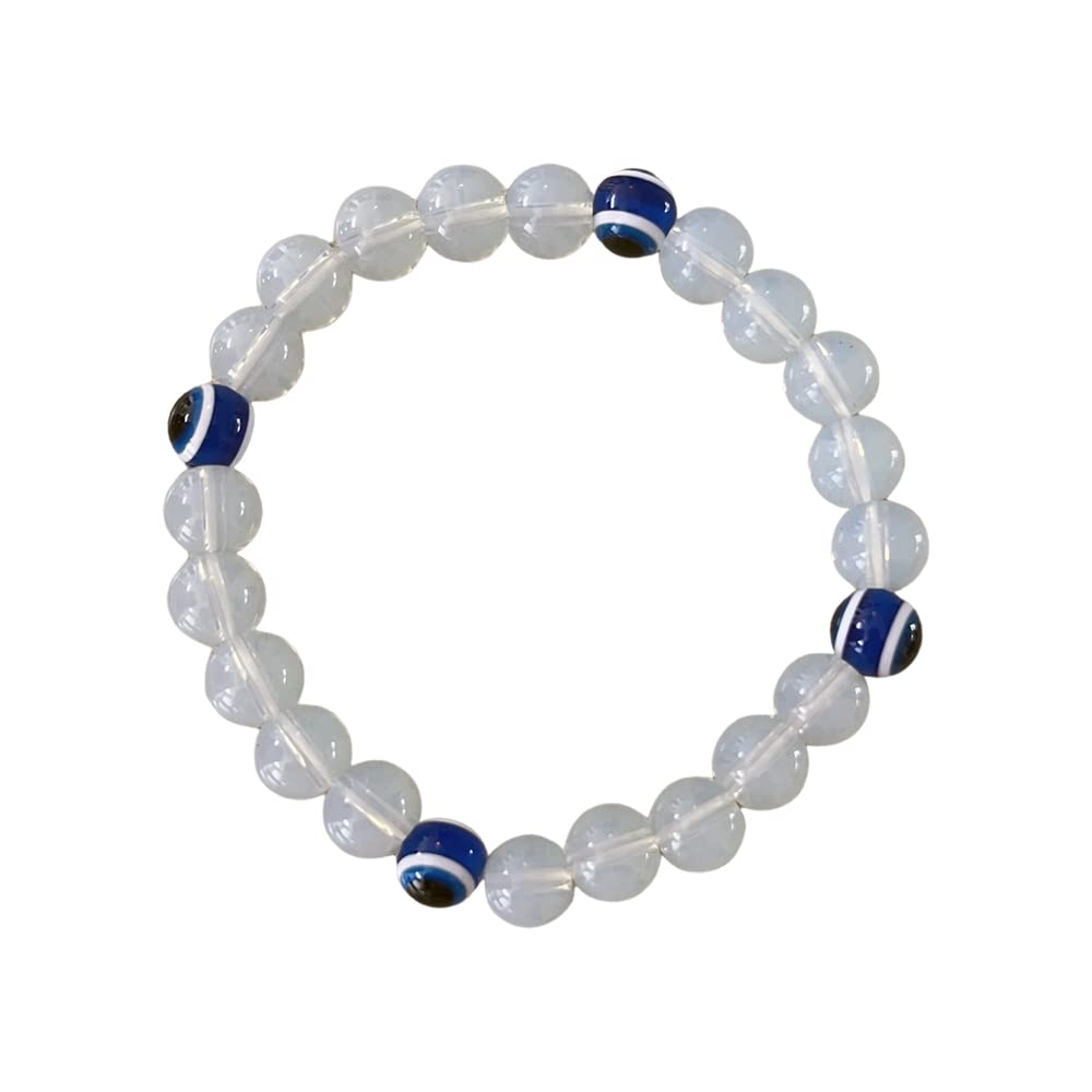 VIE Evil Eye Beaded Stretch Bracelet, Opalite