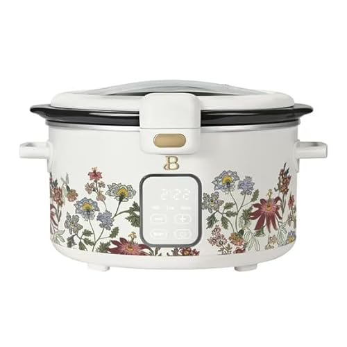 B'eautiful 4-Quart Slow Cooker with Touch-Activated Display, Programmable Digital Controls, Removable Non-Stick Pot, Keep Warm Function, by Drew Barrymore (Wildflower White)