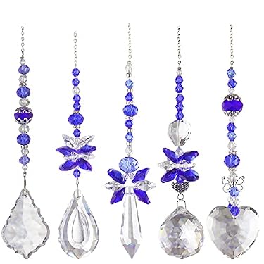 AMAZON - Crystal Suncatcher – Window Hanging Sun Catchers Chains with Prism Beads for Home Decor Garden Suncatchers Ornament Pendants, 5 Pieces Blue