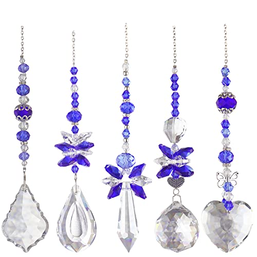 Crystal Suncatcher - Window Hanging Sun Catchers Chains With Prism Beads For Home Decor Garden Suncatchers Ornament Pendants, 5 Pieces Blue #TOP7