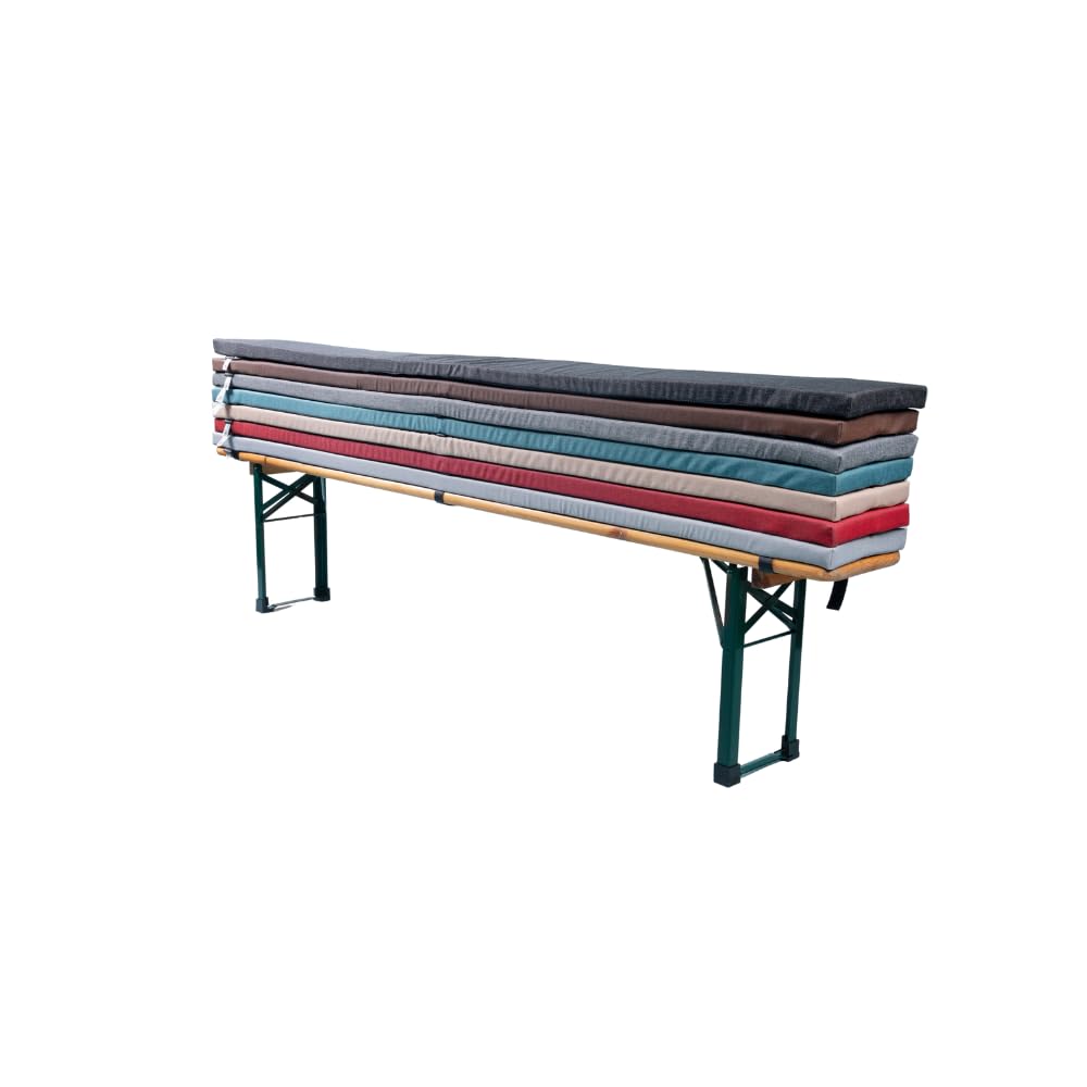 TexDeko® Ecolen Bierbankauflage gepolstert 220x25x4 cm XL für Bierzeltgarnitur mit Anti-Rutsch Boden, wasserabweisend & UV-Schutz, Waschbarer Bezug mit Reißverschluss (Grau)