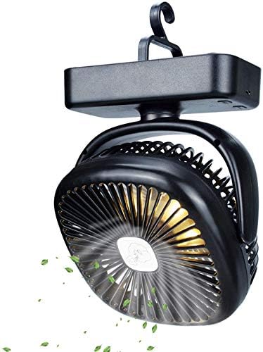 TOMNEW Portable Camping Fan with LED Lights, USB with 5000 mAh Battery Powered, Tent Fan Lights/Personal USB Desk Fan with Hook for Camping,Office,Bedroom