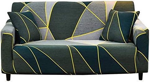 nordmiex Pattern Sofa Slipcover Stretch Arm Chair Large Sofa Slipcover with 2 Pillowcases Leather Furniture Protector for 3-Seat Sofa,Green/Grey/Yellow