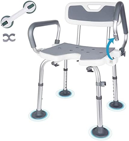 LEACHOI Heavy Duty Shower Chair with Detachable Arms and Back 350 lbs, Shower Cutout Seat with Non-Slip Rubber Tips, Bathtub Chair for Handicap, Disabled, Seniors & Elderly with Shower Handle