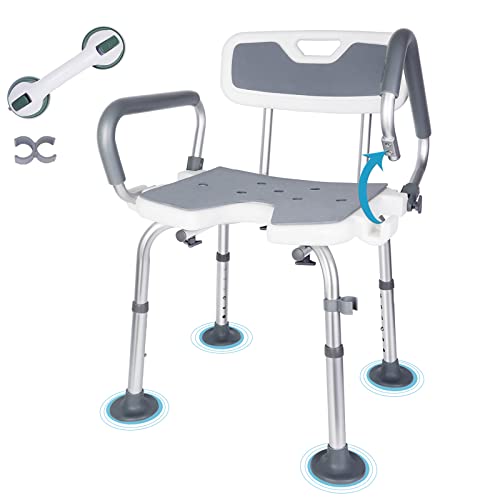 Leachoi Heavy Duty Shower Chair With Detachable Arms And Back 350 Lbs, Shower Cutout Seat With Non-Slip Rubber Tips, Bathtub Chair For Handicap, Disabled, Seniors & Elderly With Shower Handle #TOP2