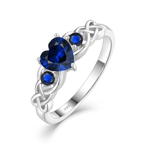 Celtic Knot Ring for Women 925 Sterling Silver 3-Stones Promise Engagement Rings Forever Love Heart Birthstone Irish Jewelry Gifts Size 5-10