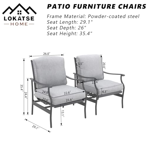 Image of LOKATSE Home C-Spring Patio Chairs Set of 2, Outdoor Metal Motion Conversation Chairs with Gentle Bounce, 5.1 inch Extra Thick Blue Cushions Deep Seating Furniture for Deck & Porch