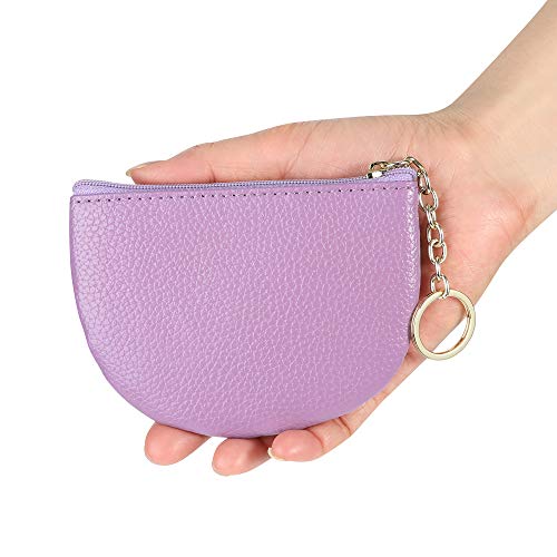 Women's Genuine Leather Keychain Zipper Change Wallet Small Mini Pouch Coin Purse, Purple #TOP3
