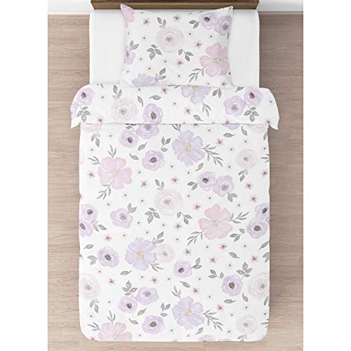Image of Sweet Jojo Designs 2-Piece Twin Comforter Set (Purple /Grey Boho Floral) for Girls, Kids, Teen, College Bed Room incl. Single Size Bedding & Sham (Watercolor, Flower, Elegant, Rose, Farmhouse, Blush)