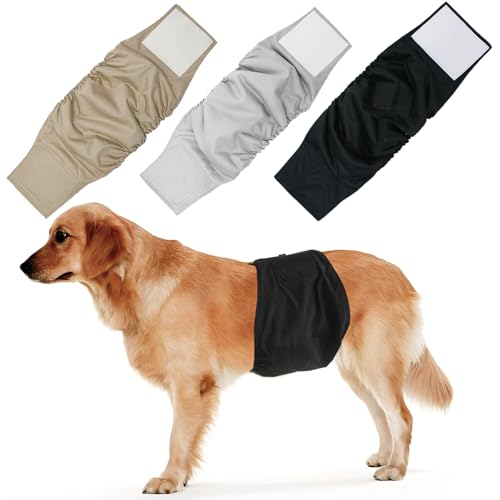 HTTDSLF Pañales para Perro Macho Lavable, Bandas de Vientre Reutilizables para Perros machos, Super Absorbente a Prueba de Fugas, Paquete de 3 Incontinencia Cubre Panza para Mascotas Pequeño Mediano