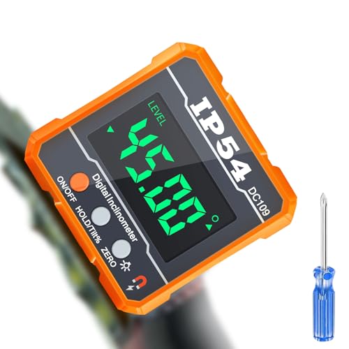 Digital Angle Magnetic Protractor,4 of 90° Measuring Range Mini Digital Level with Backlight Carpenter Tools IP54 Waterproof Inclinometer for ADAS Calibration Auto Angle Measurement