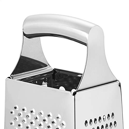 Amazon Basics Rectangular 4-Sided Box Cheese Grater and Shredder, Stainless Steel, Handheld, for Vegetables, Zester, Non-Slip Base, Dishwasher-Safe, 9 inch, Black view 3