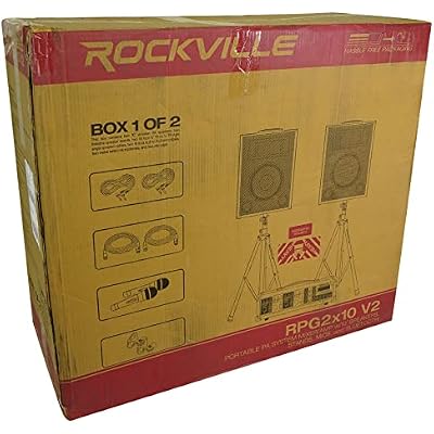 Rockville RPG2X10 V2 10 in Package PA System 200W RMS / 800W Peak, 4-Channel Powered Mixer with Bluetooth, 2 Speakers, 2 Stands, 2 RMM-XLR Mics, USB SD MP3, for DJ Karaoke Events
