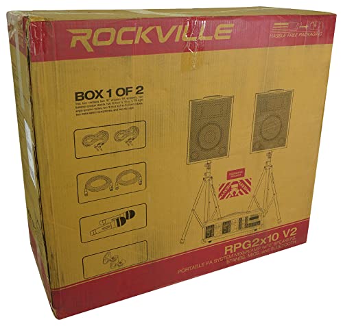 Rockville Rpg2X10 Bluetooth Pa System W/Mixer+10" Speakers+Stands+Mics+Bags #TOP3