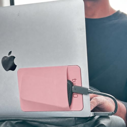 Image of Tuck'd Portable SSD Hard Drive Sleeve - Reusable Adhesive Laptop Mount - Stick-On External Storage Holder for MacBook & Tablets - Travel Pocket Pouch for SSD, Cables & Accessories (Pink)