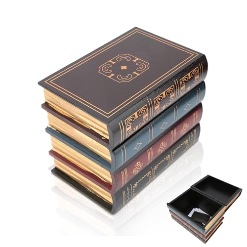HERCHR Boîte de Rangement en Bois de Faux Livres, Boîte en Forme de Livre, boîtes de Rangement décoratives de Livre de Rangement caché avec couvercles...