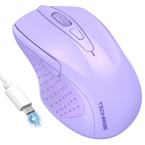 TechRise Bluetooth Maus, 2.4G Maus Kabellos (BT 5.0/3.0 + 2.4G) 4800 DPI Wiederaufladbare Ergonomische Mouse mit USB-A Empfänger, 6 Stufen DPI Stille Funkmaus für Laptops, Computer, PC, Hell Lila