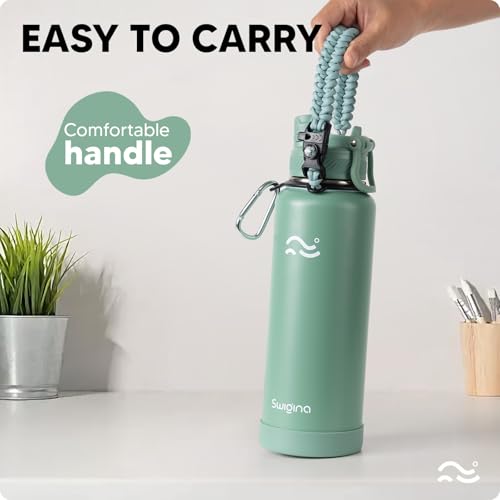 Image of Swigina [2-IN-1 LID] Insulated Water Bottle with Silicone Boot (36hrs Cold /18hrs Hot) - DIY Stickers, Leakproof, BPA Free, 40 oz