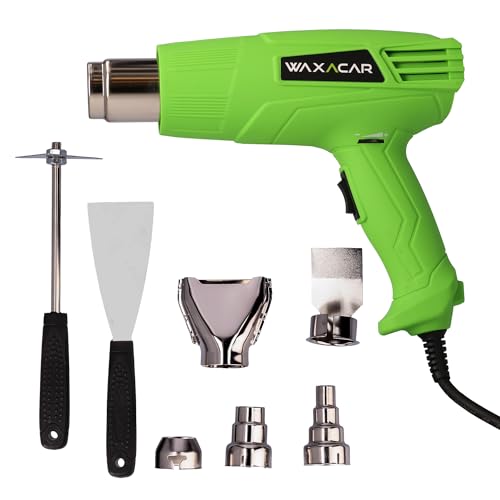 WAXACAR Professional Heat Gun, Adjustable Temperature Settings, 2000W, 80-600°C, 220-240V, Hot Air Gun Kit with 5 Nozzles & 2 Scrapers, DIY, Paint Stripping, PVC Shrinking, Vehicle Wrapping & More!