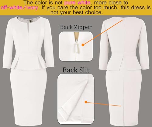 Image of VFSHOW Womens Wear to Work Front Zipper V Neck Peplum Business Office Church Flattering Pencil Sheath Dress