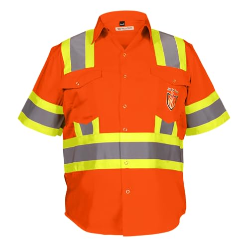Premium Class 3 High Visibility Hi Vis Safety Shirt - Half Sleeve - 65% C35% N - 6 oz (2X-Large, Bright Orange)