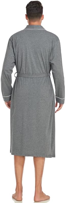 CF Men Cotton Robe Lightweight Knit Kimono Bathrobe Short & Long Sleeve Sleepwear Soft Knee Length Robe with Pockets M-2XL - Image 2