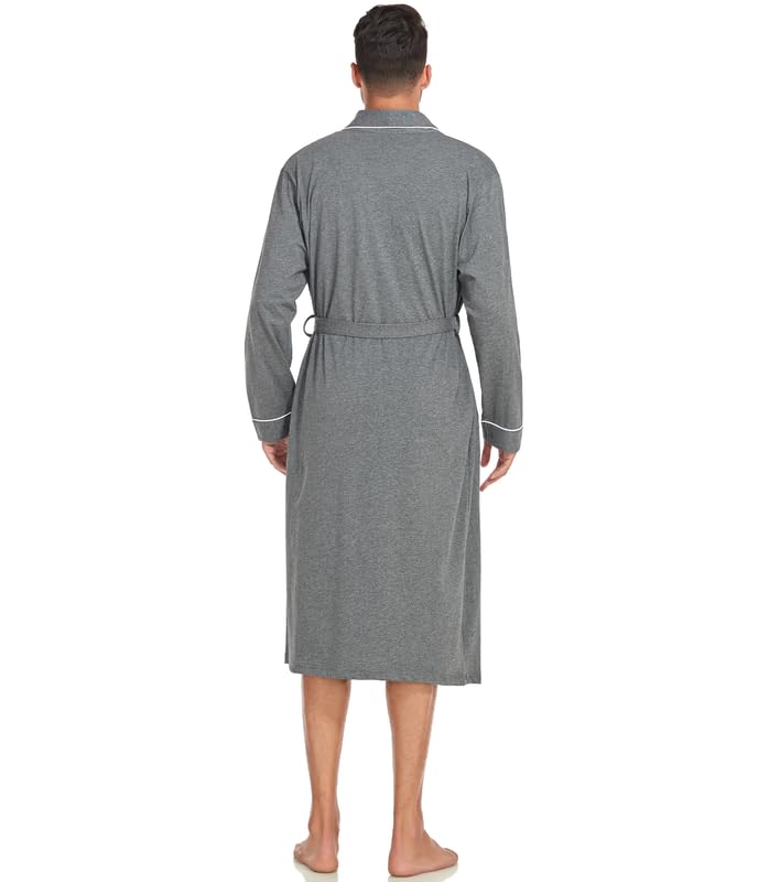 CF Mens 100% Cotton Robe Lightweight Knit Kimono Bathrobe Long Sleeve Sleepwear Soft Knee Length Robe with Pockets M-2XL2