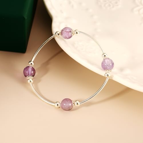 J&C DIY IMAGE 925 Sterling Silver Blessing Bracelets for Women,8mm Purple Crystal Charm Trendy Bracelets，Mother's Day Jewelrys Gift for Lover3