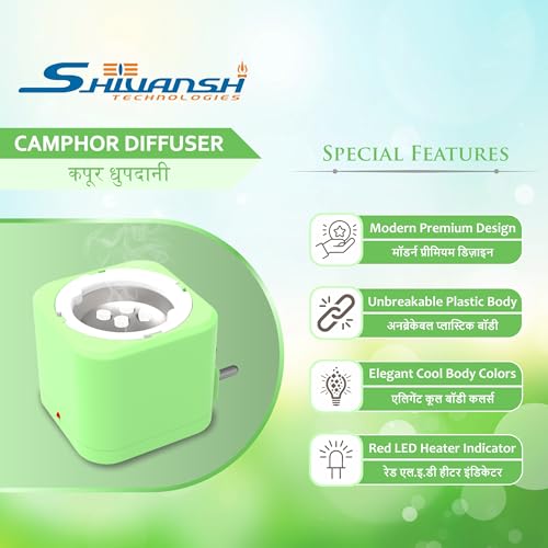 Image of Shivansh Technology Incense Holder Kapoor Dani Electrical Camphor Diffuser Burner | Aroma Diffuser for Home Electric, Essential Oil Diffuser (Living Green)