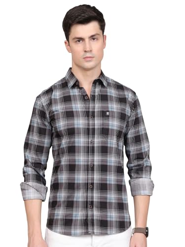 Image of Majestic Man Stylish Slim Fit Cotton Spread Collar Checked Casual Shirt