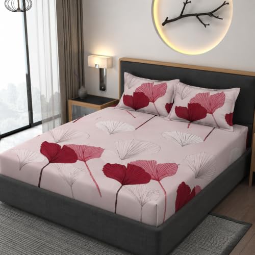 Image of Premium Heavy Cotton Elastic Fitted Bedsheets with 2 King Size Pillow Covers || Double Bed with All Around Elastic 350 TC || 60 x 78 x 8 Inch Queen Size Fitted || :- Rose Gold