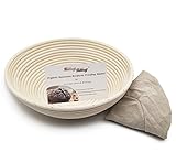 OBeauty 12 Inch Round Handmade Brotform Banneton Proofing Bread Basket for Dough Rising with Cloth Linen Cover
