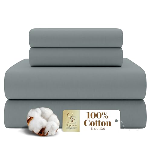 SUPREME ELEGANCE 4 Pcs 100% Cotton Queen Sheet Set, Charcoal