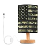 Emelivor American Flag Green Camo Table Lamp for Bedroom Bedside Lamps for Night Stands Nightstand Lamp with Round Fabric Shade Small Lamps for Living Room Kids Reading Room Home