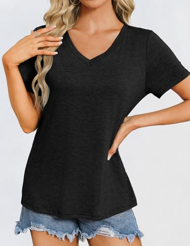Womens Short Sleeve T Shirts V Neck Tops Summer Trendy Comfy Casual Basic Tee Shirt4