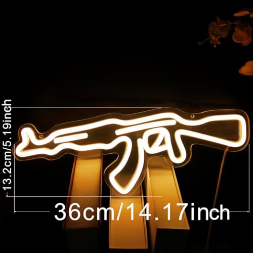 Image of AK47Gun Neon Sign, Gun Shape Wall Art LED Neon Light, USB Powered LED Sign Light for Man Cave Game Room Bedroom Bar Party Wall Decor (AK 47 Gun)