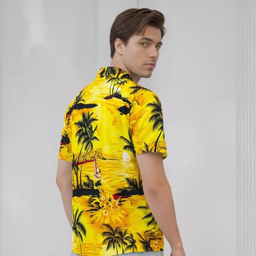 Image of Men's Hawaiian Shirt Tops Vintage Short Sleeve Button Down Beach Shirt Male Tropical Floral Summer Pullover Party Holiday