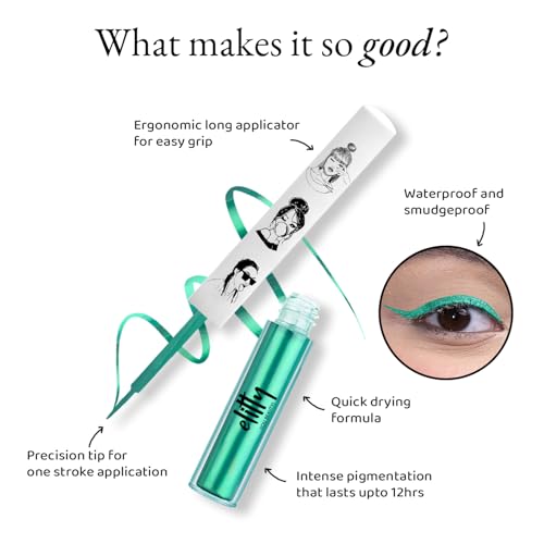 Image of Elitty Power Move | Emerald Green Coloured Intense Waterproof Liquid Eyeliner (Metallic Finished) | Lasts Upto 12hrs | Smudge Proof, Witch Hazel Infused, Quick Drying - 1ml