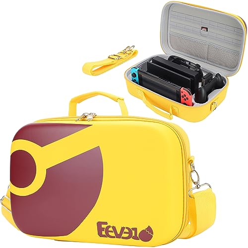 Pokemon Eevee Carrying Travel Case for Nintendo Switch/For Switch OLED Model, Portable Storage All Protective Hard Shell Messenger Bag with Strap for Switch Console Pro Controller&Accessories,Yellow