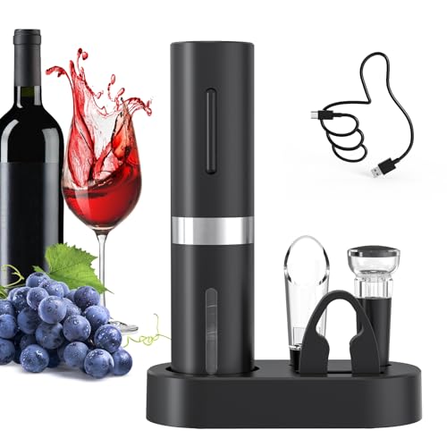 CIRCLE JOY 5-in-1 Electric Wine Opener Set Rechargeable Wine Cork...