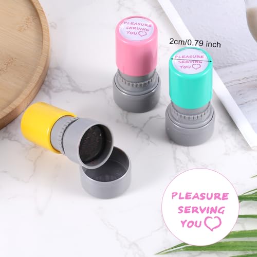 3 Pcs Pleasure Serving You Stamps, Self Ink Stamp Server Stamps for Checks Office Stationery Stamps for Service Work(Pink) by Gosknor - Image 4