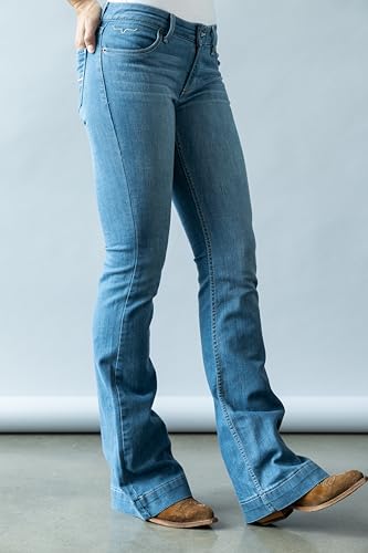 Kimes Ranch Women's Lola Soho Fade Western Mid-Rise Wide Flare Leg Light Wash Tri-Blend Denim Blue Jeans4