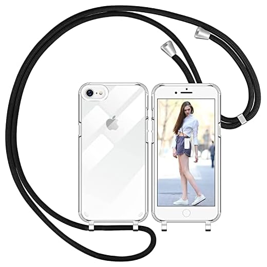 Nupcknn Handykette für iPhone 7/8/SE 2020/2022 Hülle mit Band,Dünn Transparent Handyhülle (Abnehmbar) Necklace mit Kordel zum Umhängen Kameraschutz Handy Kette Stossfest Schutzhülle(Transparent, 4.7)