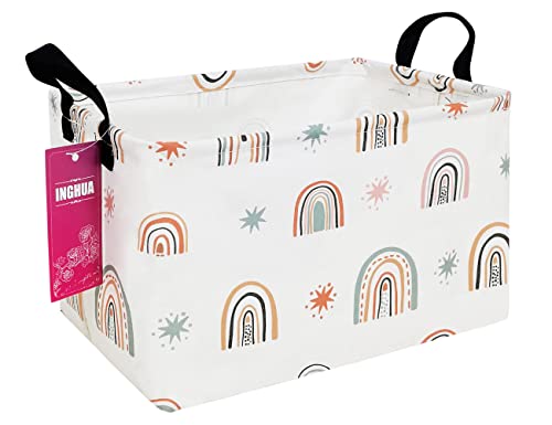 Image of Rectangular Storage Basket with Handles Gift Basket Room Decor Nursery Bin Organizer Box (Rec-Star Rainbow)